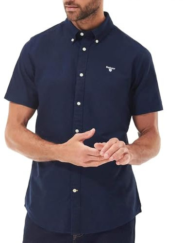 Barbour Herren Maßgeschneidertes Oxtown-Hemd Mit Kurzen Ärmeln, Navy, XL