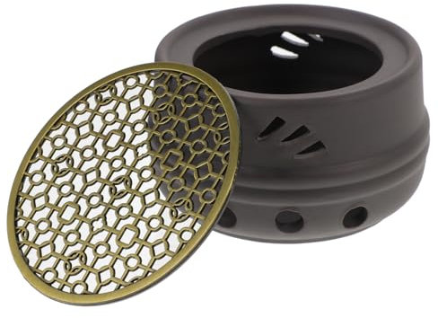 RORPOIR Tea Light Teapot Warmer Hollow Stainless Steel Heating Base Bronze Lid Black Patterned Tea Warmer Suitable for Home and Office Use