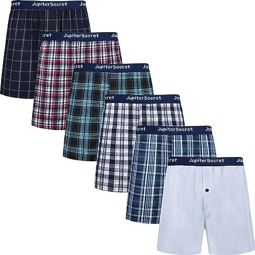 JupiterSecret Lot Caleçon Homme Américain Boxer Homme Coton Doux Calecon Homme Confortable Taille Élastique Visible, 6 Pièces, L