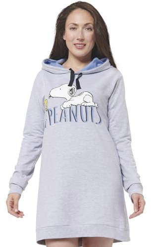 United Labels The Peanuts Snoopy Sweatkleid für Damen - Oversize Hoodie Kapuzenpullover lang Sweatshirt Langarm Grau (DE/NL/SE/PL, Alphanumerisch, M, Regular, Regular, Grau)