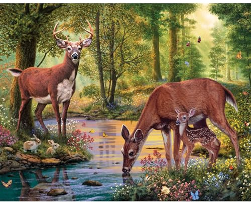 Bits and Pieces - 50-teiliges Puzzle für Senioren – 38,1 x 48,3 cm – Woodland Stream – 50 Teile große Buchstabenstücke Hirschfamilie Puzzle
