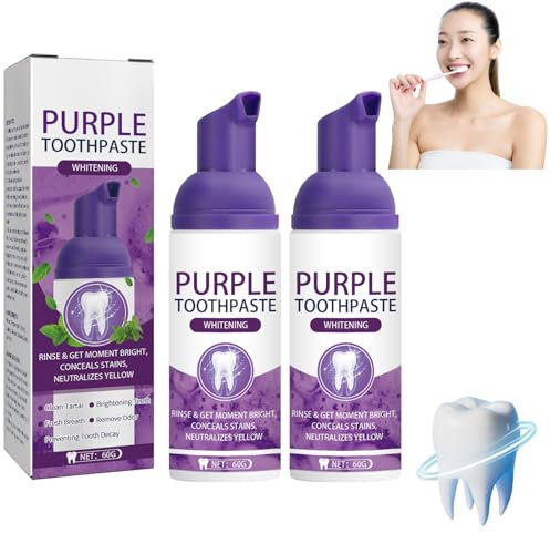 Zahnaufhellung, Violette Zahncreme, Lila Zahnpasta für strahlend weiße Zähne, Effektive Fleckenentfernung durch, Gelbverfärbungen, Strahlendes Lächeln (2 Stück)