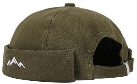 QKURT Dockermütze für Herren, Sommer-Docker-Cap, Trawler Beanie, randlose Kappe, Rollmanschette, Arbeiter-Matrosenmütze, verstellbar, Fischermütze, modische Totenkopfmütze, grün, Einheitsgröße
