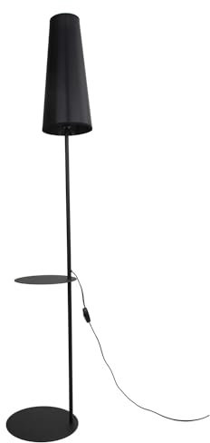 Licht-Erlebnisse Stehleuchte Metall Stoff 170 cm hoch mit Ablage Kabelschalte E27 Schwarz Modern GAVIN Stehlampe Wohnzimmer
