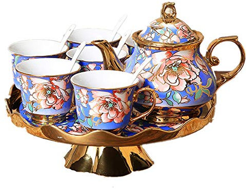 UHJKLA Juego de té Juego de Tazas de té de cerámica de Estilo Europeo Que Incluye 6 Tazas de té y Cuchara con 1 Tetera Bandeja de té giratoria para el hogar Juego de té