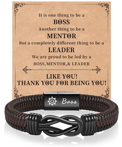 CheersLife Personalised Gifts for Men - Boss, Mentor, Leader Gifts from Employee, Coworker or Team Leader - Brown Men's Bracelet