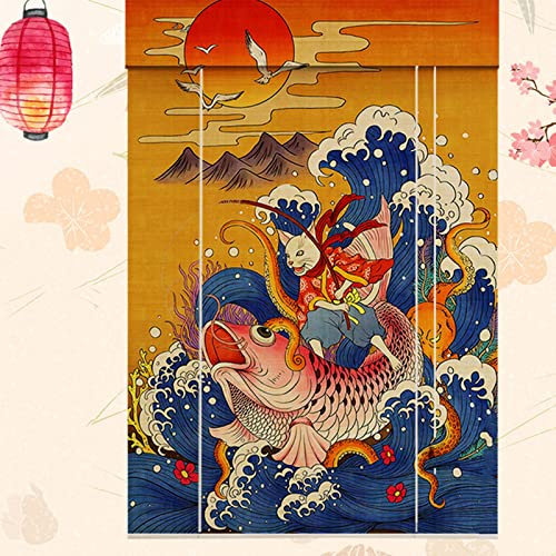 Bedruckte Bambusvorhänge Rollos aus Holz, Rollos mit Vintage-Print, hängende Trennvorhänge, Bedruckt, atmungsaktiv, Rollos for den Innen- und Außenbereich, (120x150cm)