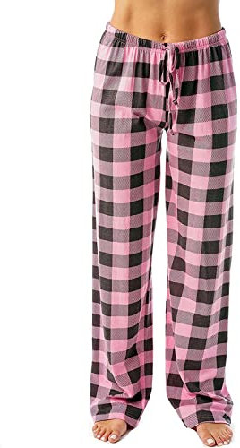 Générique Pantalon Pyjama Carreaux Femme, Bas De Pyjama Femme Chaud et Doux Pantalon De Maison Décontracté Et Confortable Pyjama Femme Hiver Automne, Rose, XL