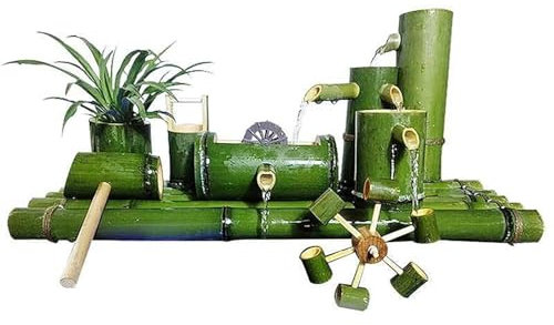 MVXBICIA Zen Garden Bamboo Water Fountain Kit with Scenic Water Circulation System Pump and Dual Wind Water Wheels(30CM)