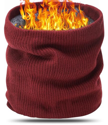 BARFULKER Winter Halsschlauch Herren Damen, Warm Gefüttert Strickschal Schlauchschal Ski Halswärmer Gesichtsschal Fleece Loop Schal Winddichte Gesichtsmaske Unisex, Rot
