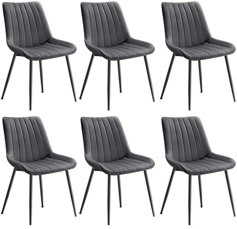 SONGMICS Esszimmerstuhl 6er Set, Küchenstuhl, Samt, Polsterstuhl, bis 120 kg belastbar, Stahlbeine, Gebogene Rückenlehne, für Esszimmer, Küche, grau-tintenschwarz LDC090G56