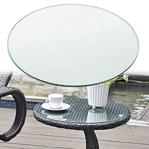 Plateau de table rond en verre trempé transparent décoratif pour la maison et le bureau - Plateau circulaire en verre de qualité supérieure - Différentes tailles (35 cm à 100 cm) - Idéal pour les