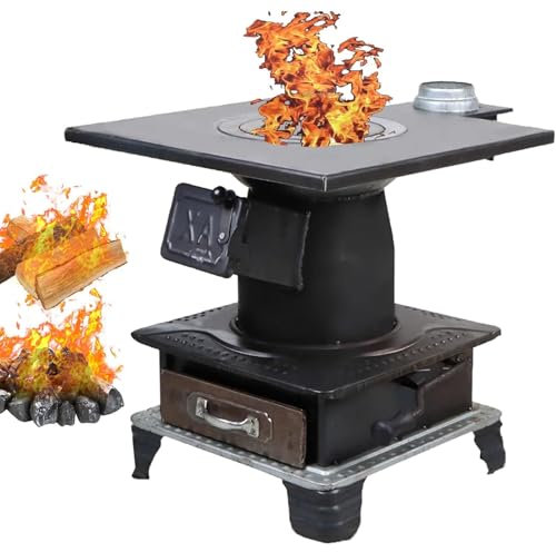 Multibrennstoff-Holzofen, Gusseisen-Holzofen for zu Hause, Holz-Campingofen, Kamin, Heizöfen, Brennholzofen oder drinnen und draußen, Heizen/Kochen zu Hause, Grillen