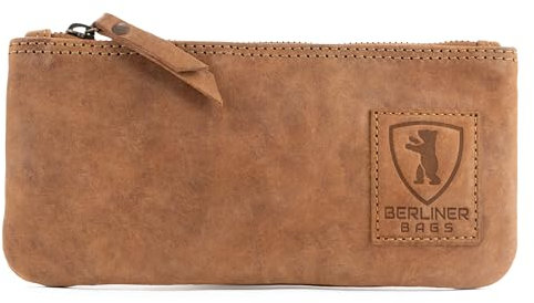 Berliner Bags Vintage Federmäppchen Etui aus Leder mit YKK-Reißverschluss, Robuste Federmappe für Stifte und Zubehör - Braun