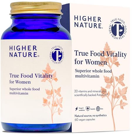 Higher Nature Vitality for Women | Whole Food Multivitamin for Women | 20 Essential Vitamins & Minerals | Vitamin C, D, K, B12, Iron, Zinc | True Food® Formula | UK Female Multivitamin | 60 Capsules