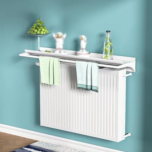 éTagèRe Tablette De Radiateur Étagère de radiateur en aluminium sans perçage, 30 40 50 60 70 80 CM Couvercle supérieur de radiateur avec porte-serviettes/supports, étagère de chauffage de chambre pour