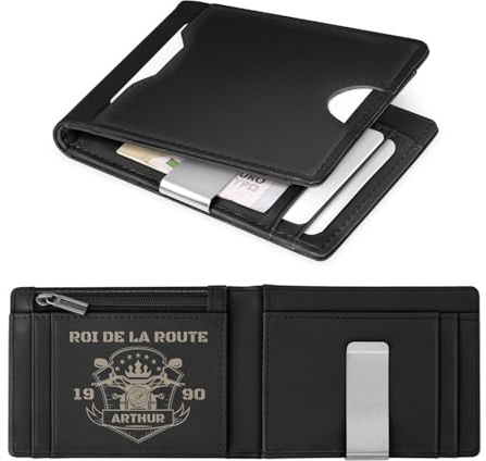 Maverton Portefeuille Personnalisé en Cuir Naturel Noir