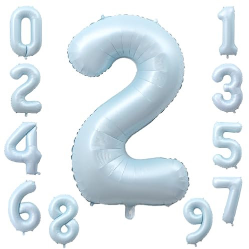 KOBOKO Zahlen Luftballon 2 Blau, 40 Zoll Groß Folienballon 2, Zahl 2 Ballon 2 Geburtstag Junge Party Deko, Pastell Blau Luftballons 2. Geburtstag, Helium Zahlenballon Geburtstagsdeko 2 Jahre Junge