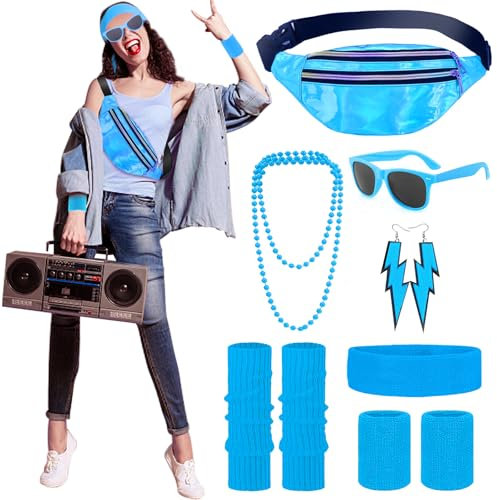 80er Jahre Outfit Damen Herren Accessoires Mottoparty,mit Neon Bauchtasche Stirnband Beinwärmer Armbänder Brille Ohrringe 80er 90er Jahre Accessoires Kostüm 80er Jahre Kleidung Damen Herren Karneval