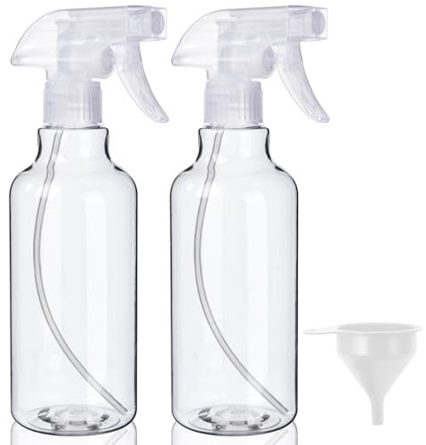 Plastic Spray Bottles (2-Pack, 16Oz) Heavy Duty Spraying, Mist & Stream, Empty Water Sprayer Bottle for Cleaning Solutions, Essential Oils, Hair, Plants, BBQ, Dog Cat Behavior Correction (Clear)