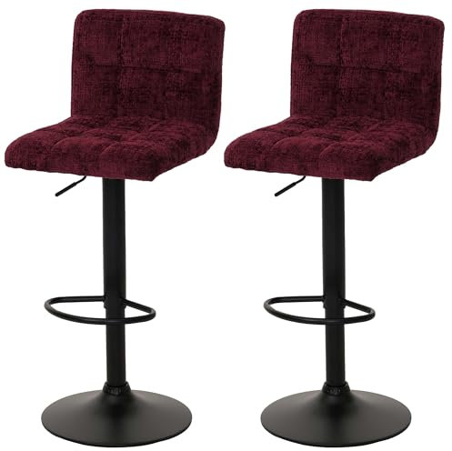 Mendler 2er-Set Barhocker HWC-G87, Tresenhocker Barstuhl, höhenverstellbar drehbar, Stoff Chenille (465g/m²) FSC® - Bordeaux