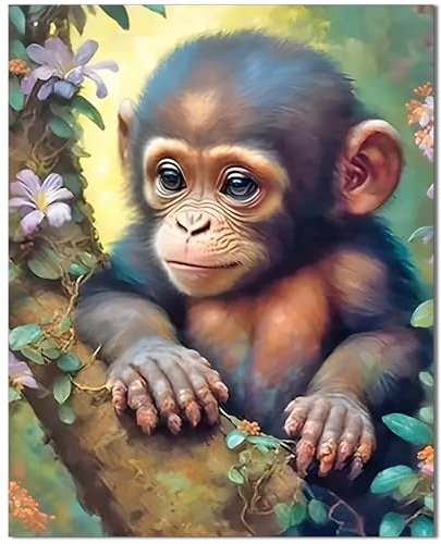 Malen Nach Zahlen Tiere - Malen Nach Zahlen Erwachsene Kinder Affe - Diy Gemälde mit 4 Pinsel Leinwand Acrylfarbe - Geeignet zum Stressabbau in Der Familie, Geschenk oder als Dekoration 40 X 30