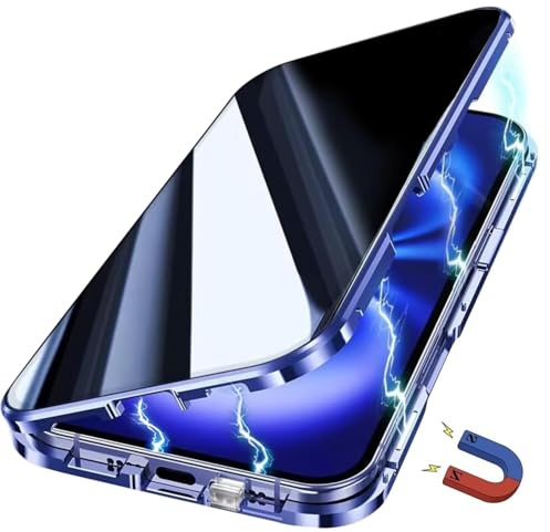 Yoursea Anti Peeping Case for iPhone 12 pro max, 360 Degree Front and Back Privacy Tempered Glass Cover, Anti SPY Screen, Anti Peep Magnetic Adsorption Metal Bumper for iPhone 12 pro max Blue