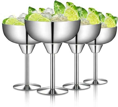 Suwimut 4 Pack Stainless Steel Margarita Glasses, 10oz Unbreakable Metal Martini Tumbler, Shatterproof, 18/8 Mirror Polished Finish for Cocktail, Manhattan, Champagne, Bar, Party, Picnic, Beach Patio