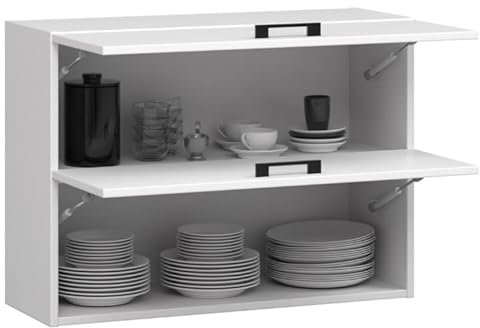 BDW - Küchenschrank Hängend - Oberschrank Küche - Weiß - 80x30x58cm, mit 2 x Klapptür und Griff - Küchenschränke Einzeln, Wandschrank, Küchenhängeschrank - OLIWIA G2 1 STK