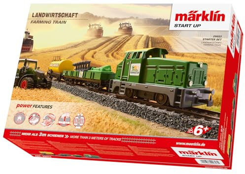 Märklin 29653 Start up Startpackung „Landwirtschaftszug“ – Modelleisenbahn Spur H0, digital, mit Gleisoval, Weichen, Landmaschinen & Märklin Power Control Stick – Einsteiger & Familien
