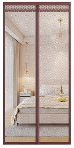 Magnetische Fliegengittertür, selbstdichtend, strapazierfähig, freihändige Netztrennwand hält Insekten fern, Haustier- und kinderfreundlich, solider Kaffee, 105 x 210 cm (Breite x Hauteur)