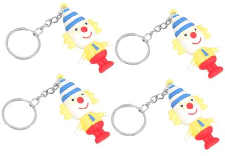 4 Stück Clown Figuren Schlüsselanhänger aus Polyethylen und Zinklegierung