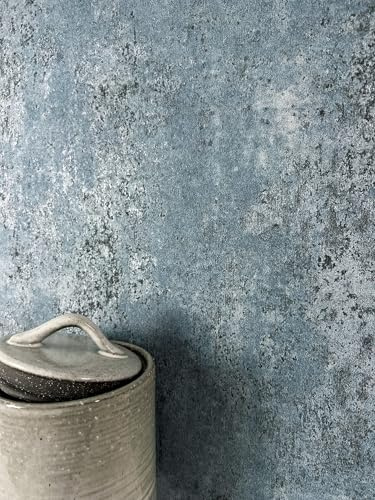 Newroom Vliestapete Blau Beton Betonoptik Wohnzimmer Tapete | verwitterter Sichtbeton gedämpftes Graublau, matt changierend, Loft Industrial Mustertapete Wandtapete, Flur Küche