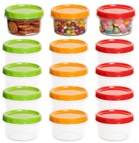 Cozary 15-Pack Kleine Dosen mit Deckel Plastik, 250ML Wiederverwendbare Snackdose, Gefrierdosen Klein, Auslaufsichere Schraubverschluss Plastikbehälter für Mittagessen Joghurt Obst