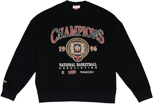 Mitchell & Ness NBA Championship Rings Crew Chicago Bulls 1996, Crewneck, Pullover, Schwarz, 100% Baumwolle, Unisex, Frühling, Sommer, Herbst, Winter, Basketball, US-Sport