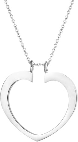 JewelryWe Herz Ringhalter Halskette Damen Edelstahl Praktischer Offener Ringständer Anhänger mit Verstellbarer Kette Hochzeit Verlobung Schmuck Geschenk für Frauen Freundin Verlobte