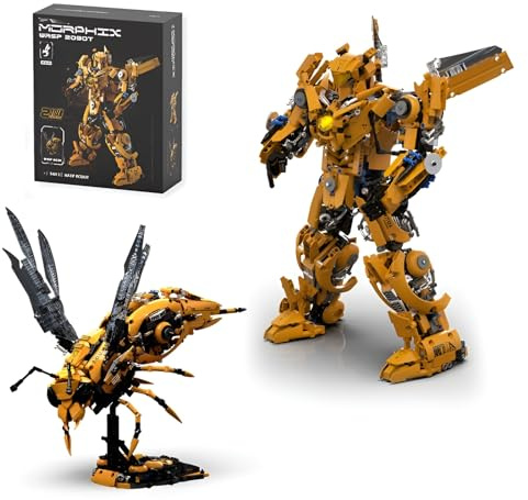 2 IN 1 WASP Roboter Baustein Bausatz für Erwachsene, Verwandelbarer Bienenroboter Klemmbausteine, Großer Mech Action Figur Display Modell Spielzeug, Home Office Decor Geschenk für Jugendliche