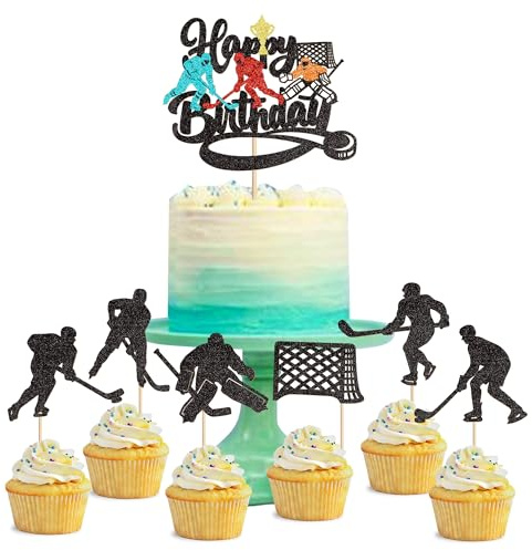 Blumomon 25Stk Hockey Spielen Kuchen Deko Colored Hocky Playing Cake Topper für Hockeyspieler Geburtstagsfeier Birthday Party Dekoration Winter Sports Party Dekoration