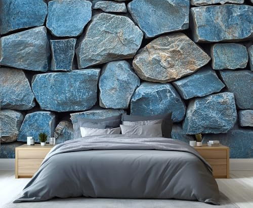 YXQAIED Papier peint – Décoration d'intérieur et peinture murale, papier peint bleu vintage pour chambre à coucher, papier peint mural briques antiques pour salon, non autocollant, grandes peintures