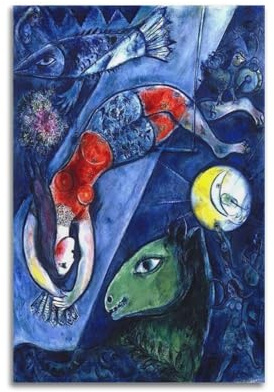 Märc Chagall Hervorragende Gemälde, Der blaue Zirkus, exquisites Poster, coole Kunstwerke, Gemälde, Wandkunst, Leinwanddrucke, hängendes Bild, Heimdekoration, Idee, 20 x 30 cm
