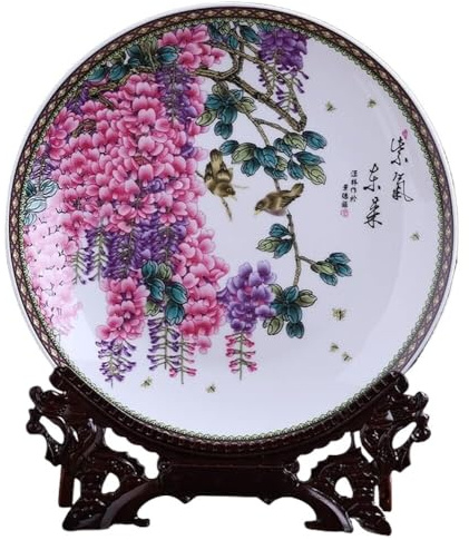 FBHFSUIEF Platos Decorativos de cerámica China, Platos for Colgar, Plato Decorativo Jingdezhen 10,2 Pulgadas con diseño Flores