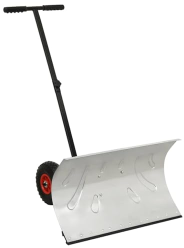 Runheo Pala da neve con ruote in metallo zincato, 74 x 46 cm, spazzaneve con 2 ruote riempite ad aria, scudo e impugnatura regolabili in 5 posizioni, manico ergonomico per cortile