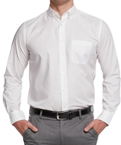 Double TWO - Men's Oxford Long Sleeve Shirt - Classic Fit Button Down Collar Shirt