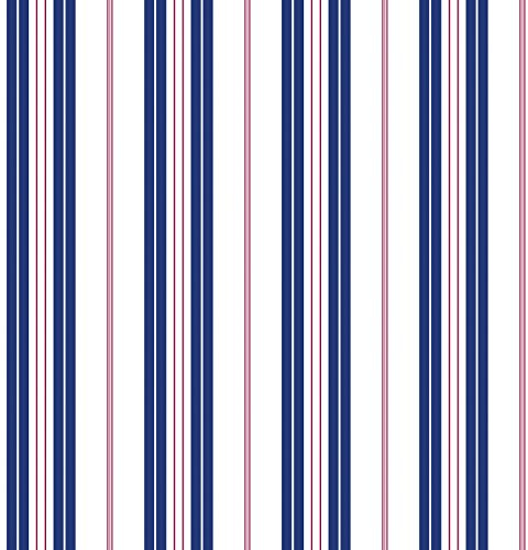 Galerie G23061 Deauville 2, 2 Colour Stripe Wallpaper, Navy Blue/Red, 10m x 53cm