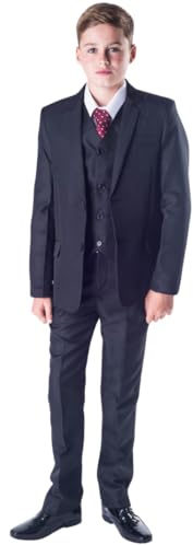 Pojkar 5 delar svart klassisk kostym bröllopssida pojke outfit - 3-6 m till 14 år, Svart, 12-13 År
