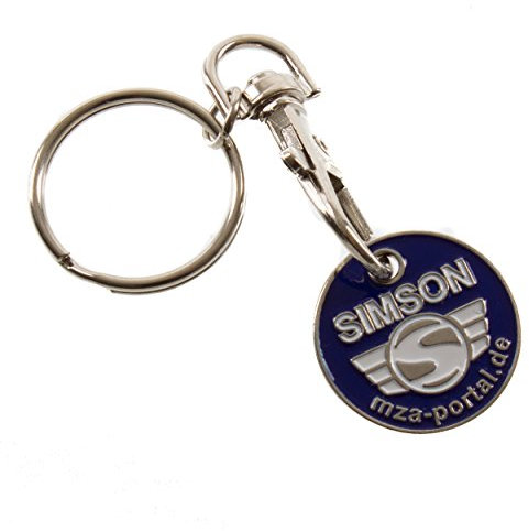 Schlüsselanhänger, Einkaufwagenchip aus Metall mit SIMSON-Logo, beidseitig geprägt - inkl. Ring mit Karabinerhaken