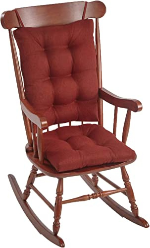 Klear Vu Omega Non-Slip Rocking Chair Cushion Set, Assembled in USA, Thick Padding & Tufted Design, Includes Seat Pad & Back Pillow with Ties, 17x17 Inches, 2-Piece Set, Solid Flame Red
