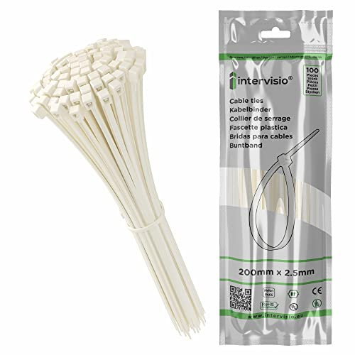 intervisio Bridas de Plastico para Cables 200mm x 2,5mm, Blanco, 200 Piezas