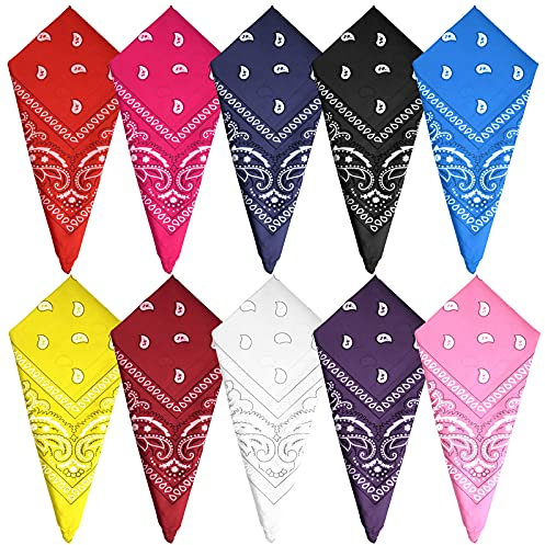 FEPITO 10 Stück Paisley Bandanas Verschiedene Cowboy Bandanas Unisex Neuheit Print Head Wrap Schal Armband für Erwachsene und Kinder (10 Farben)