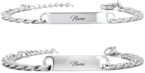 Armband mit Gravur | Partnerarmbänder mit Gravur | Hochwertiges Pärchenarmband in Silber | Persönliche Namensgravur | Freundschaftsarmband (mit Gravur) (1 Armband)